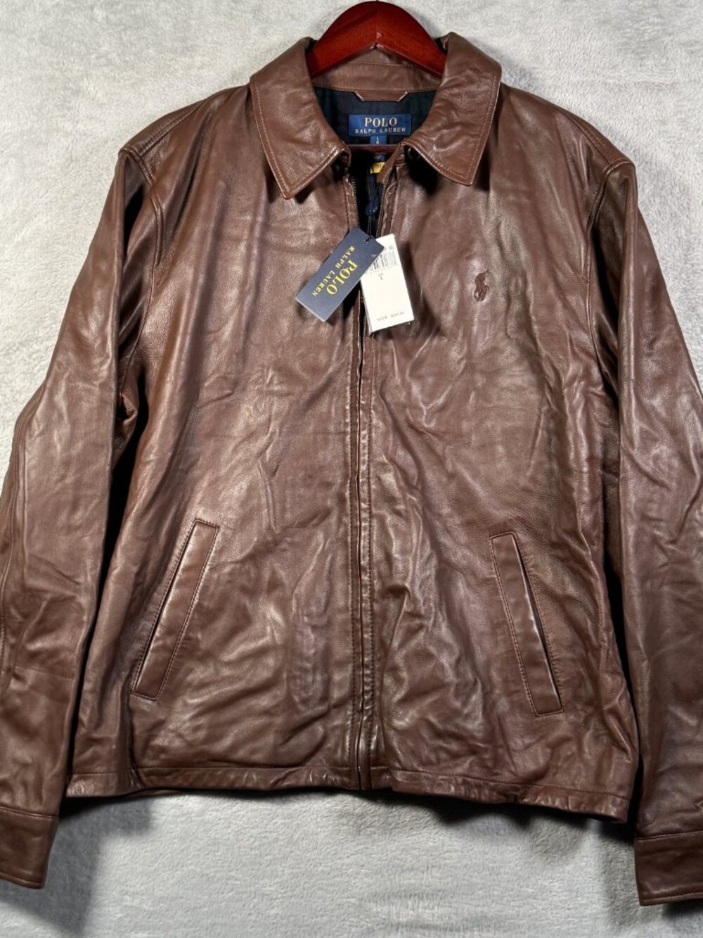 Polo Ralph Lauren Leather Jacket Mens L Brown Lambskin Plaid Lined $698